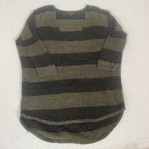 Express Cotton Chunky Cable Knit V Neck Grunge Goth Green Striped Sweater